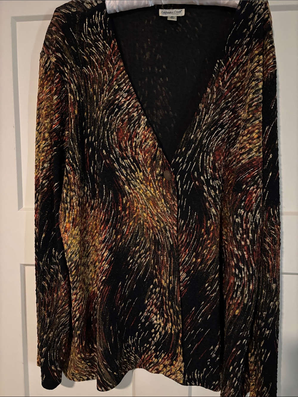 Coldwater Creek Black Cardigan with Autumn Multi Swirl